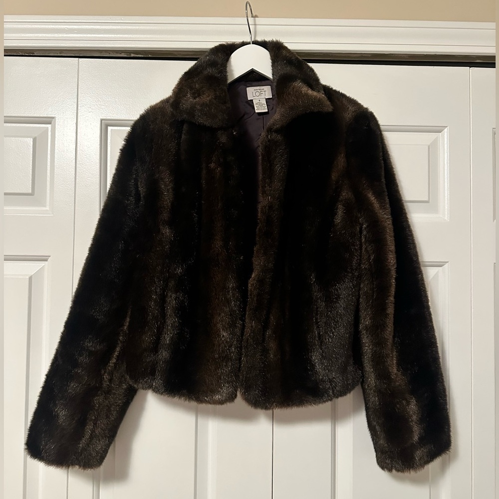Ann Taylor LOFT Faux Fur Coat in Dark Brown